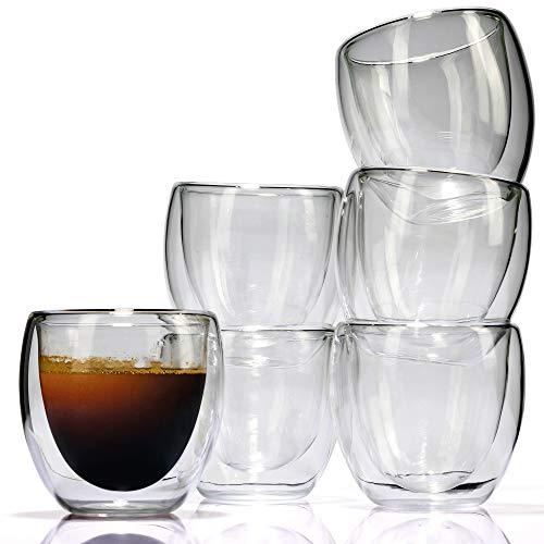 Espresso Cups Set 6 Pieces 3 oz. Double Wall Thermo Insulated Glass