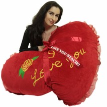 Personalized Extra Large Heart Pillow 42 Inches Soft Embroidered Rose I Love You - $126.35