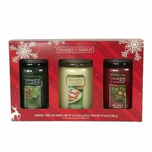 Yankee Candle Set Christmas Cookie Red Apple Wreath Balsam Cedar 3 Lg Jars  - $39.59