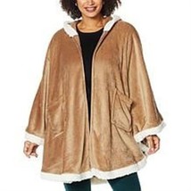 Warm &amp; Cozy Hooded Zip-Front Angel Wrap Sherpa Trim NATURAL One Size NEW... - $25.72