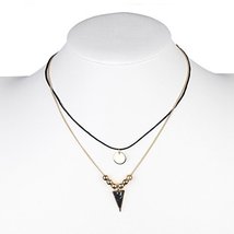 Black Faux Leather Gold Tone Choker Necklace & Faux Marble Pendant - $26.99