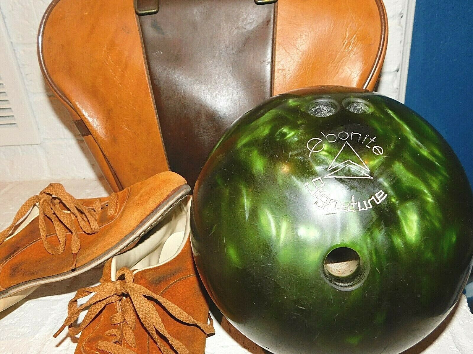 Vintage Bowling Ball Shoe Brunswick Bag Set [Green Ebonite Signature