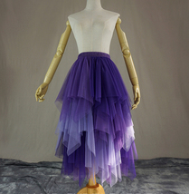 Women Layered Long Tulle Skirt Tiered Holiday Party Outfit Plus Size Purple Blue image 1