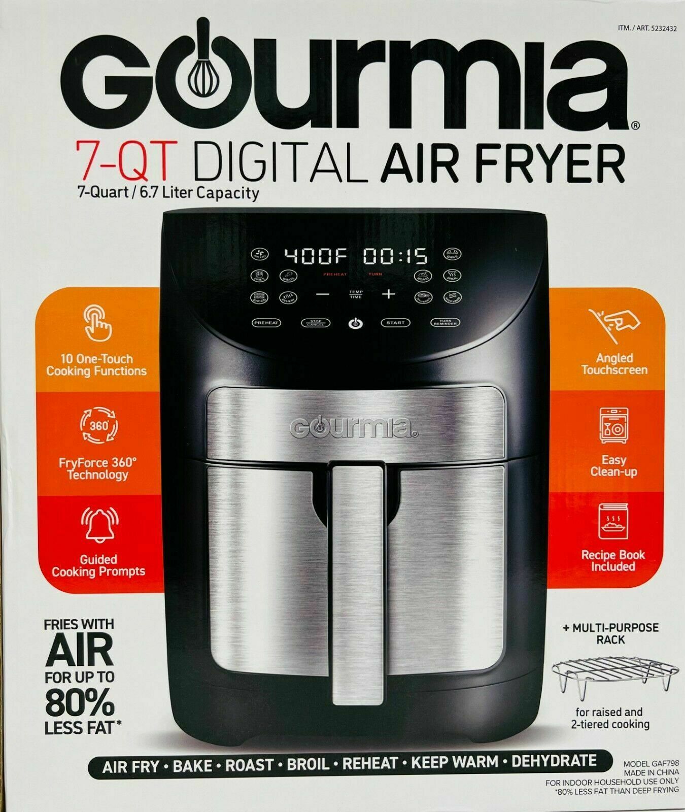 Gourmia GAF798 7 Quart Digital Air Fryer 10 Cooking Functions