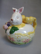 Bunny Ceramic Personal Tea Pot Creamer Flower Designs Pink Green Purple ... - $12.50