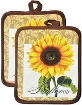 Set of 2 Same Printed Jumbo Pot Holders, 7&quot; x 8&quot;, SUNFLOWER with brown b... - $8.90
