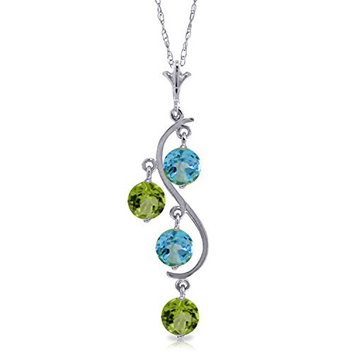Galaxy Gold GG 14k 16 White Gold Necklace with Curved Peridot and Blue Topaz Pe