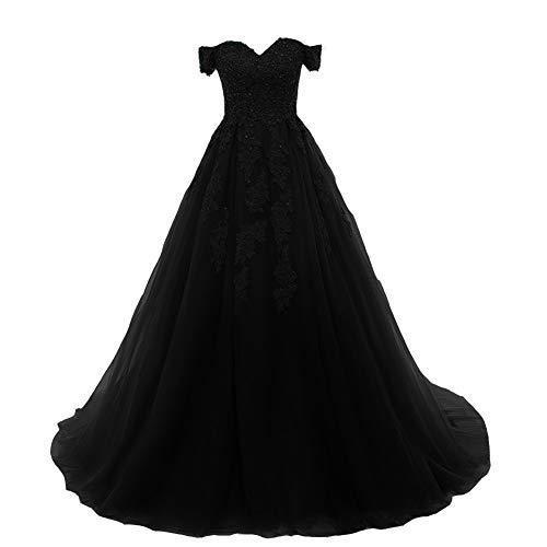 Kivary Plus Size Off The Shoulder Beaded Long Formal Prom Evening Dresses Black