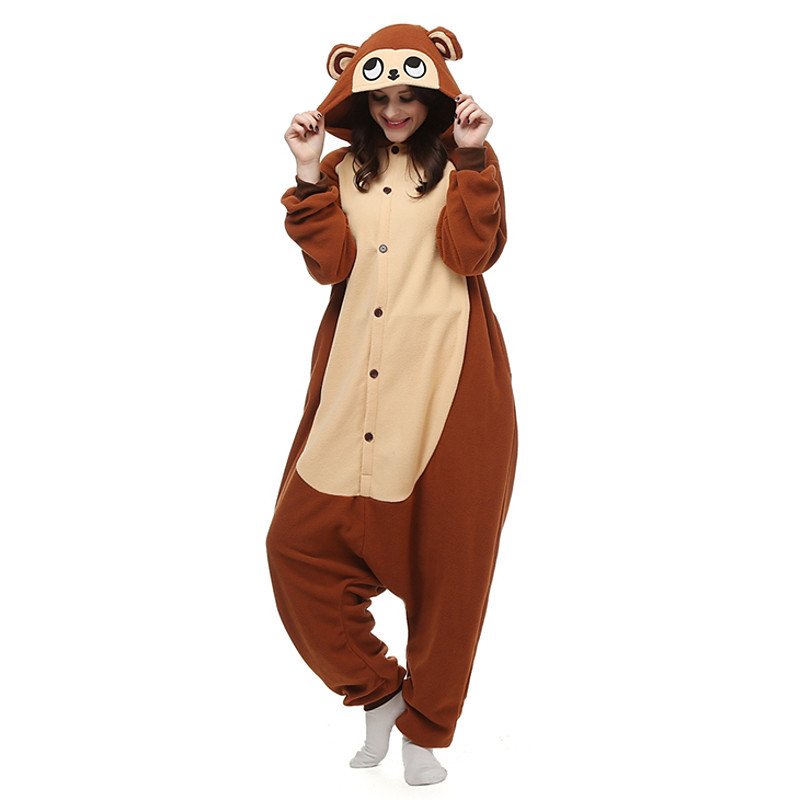 Adults' Kigurumi Pajamas Monkey Onesie Pajamas Polar Fleece Brown Cosplay For Me