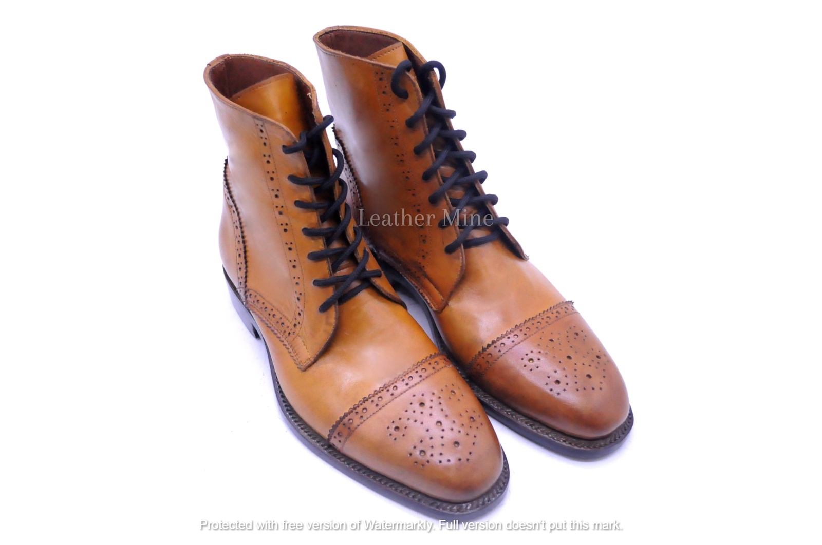 Men's Handmade Tan Leather Derby Brogue Formal Custom Made Boots