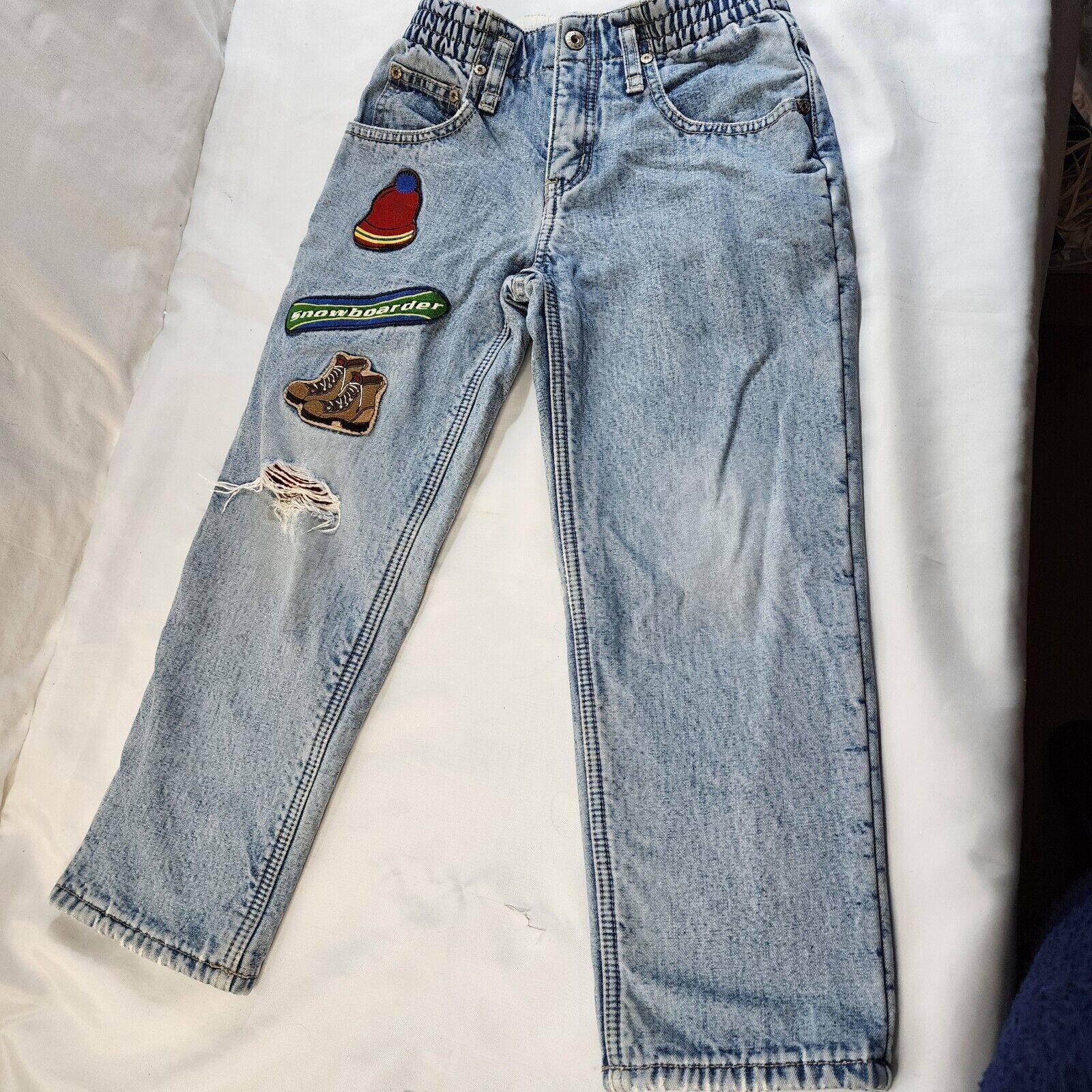 GAP Kids Boys Sz 6 Lined Jeans snowboarding patches distressed - $19.30