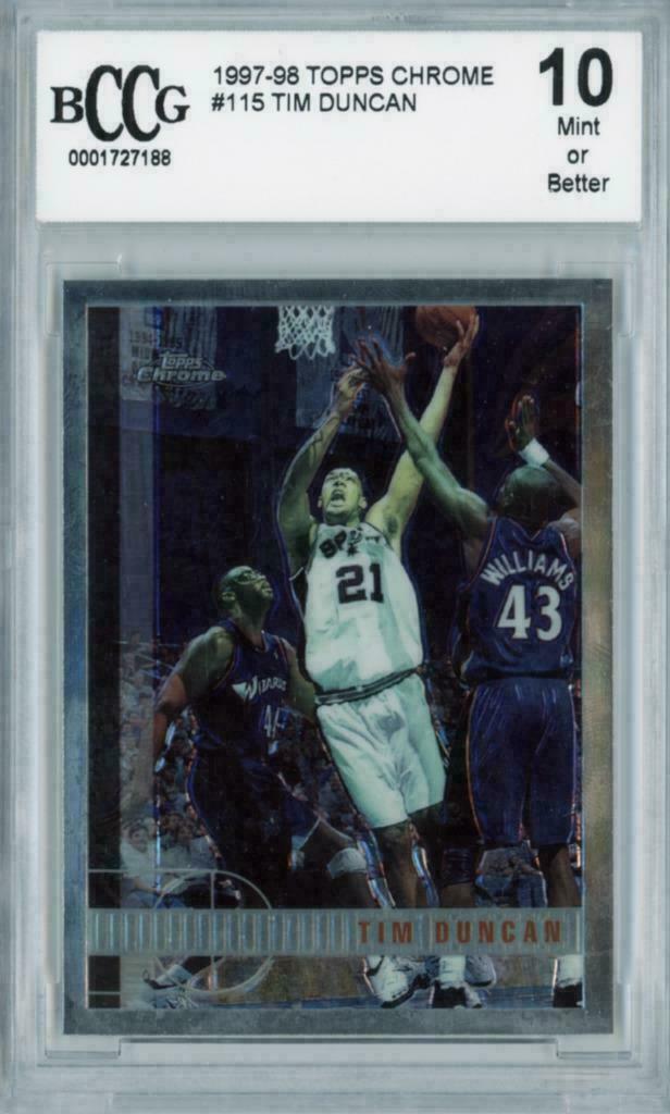 Tim Duncan RC 1997-98 Topps Chrome Rookie Card#115 Graded BccG10 ...