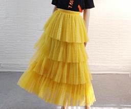 Yellow Tiered Tulle Skirt Outfit Romantic Polka Dot Layered Tulle Skirt Any Size image 3