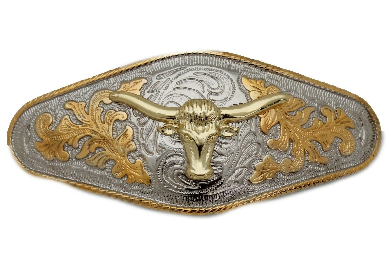 Men Western Cowboys Belt Buckle Silver Metal Rodeo Long Gold Texas Horn