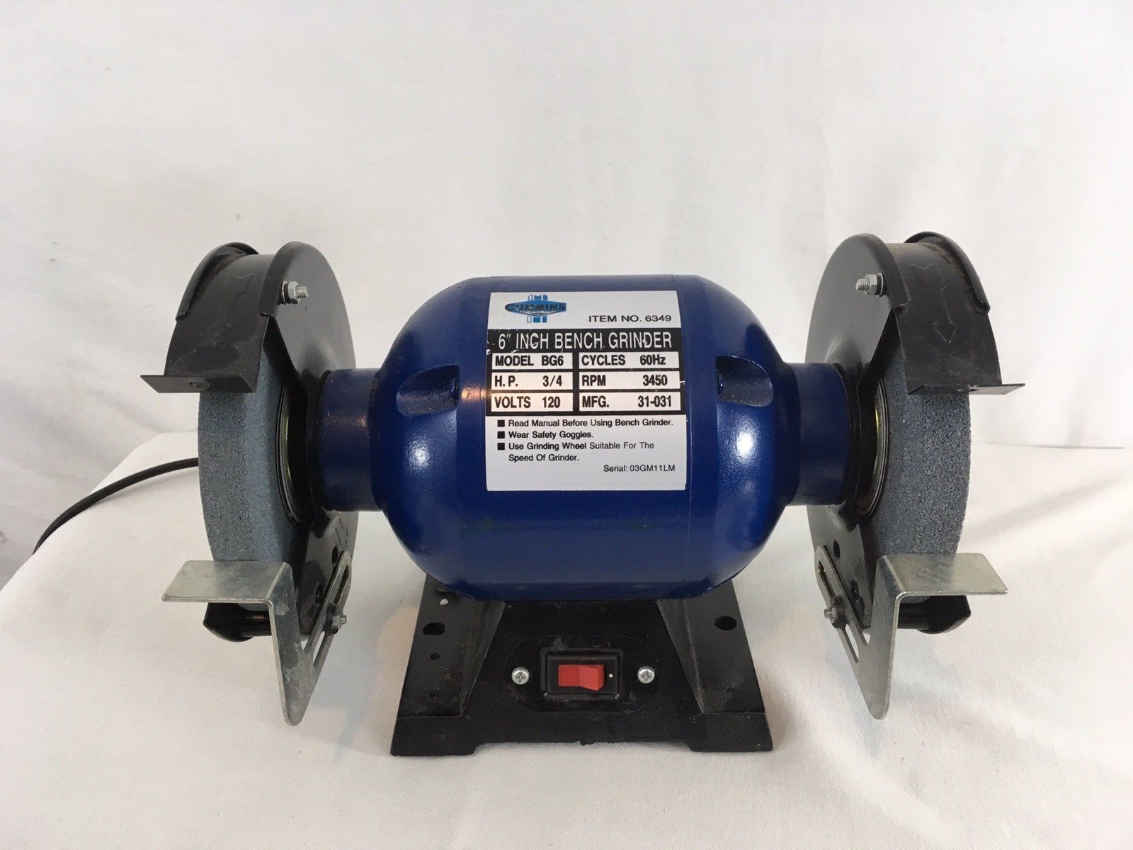 Cummins 6349 Model BG6 3/4 HP 3450 RPM 120 Volt 6 inch Bench Grinder Grinders