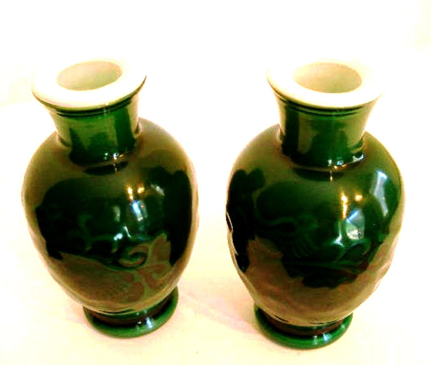 Avon Vases Two 1981 Spring Bouquet Asian Jade Green Vase 6.75 inches