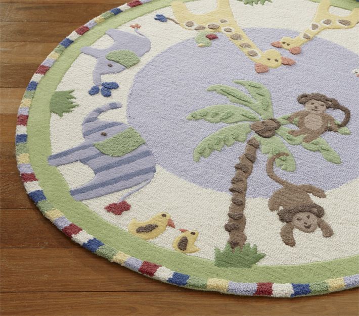 New Pottery Barn Kids JUNGLE FRIENDS Area Rug 5x5 Rugs & Carpets