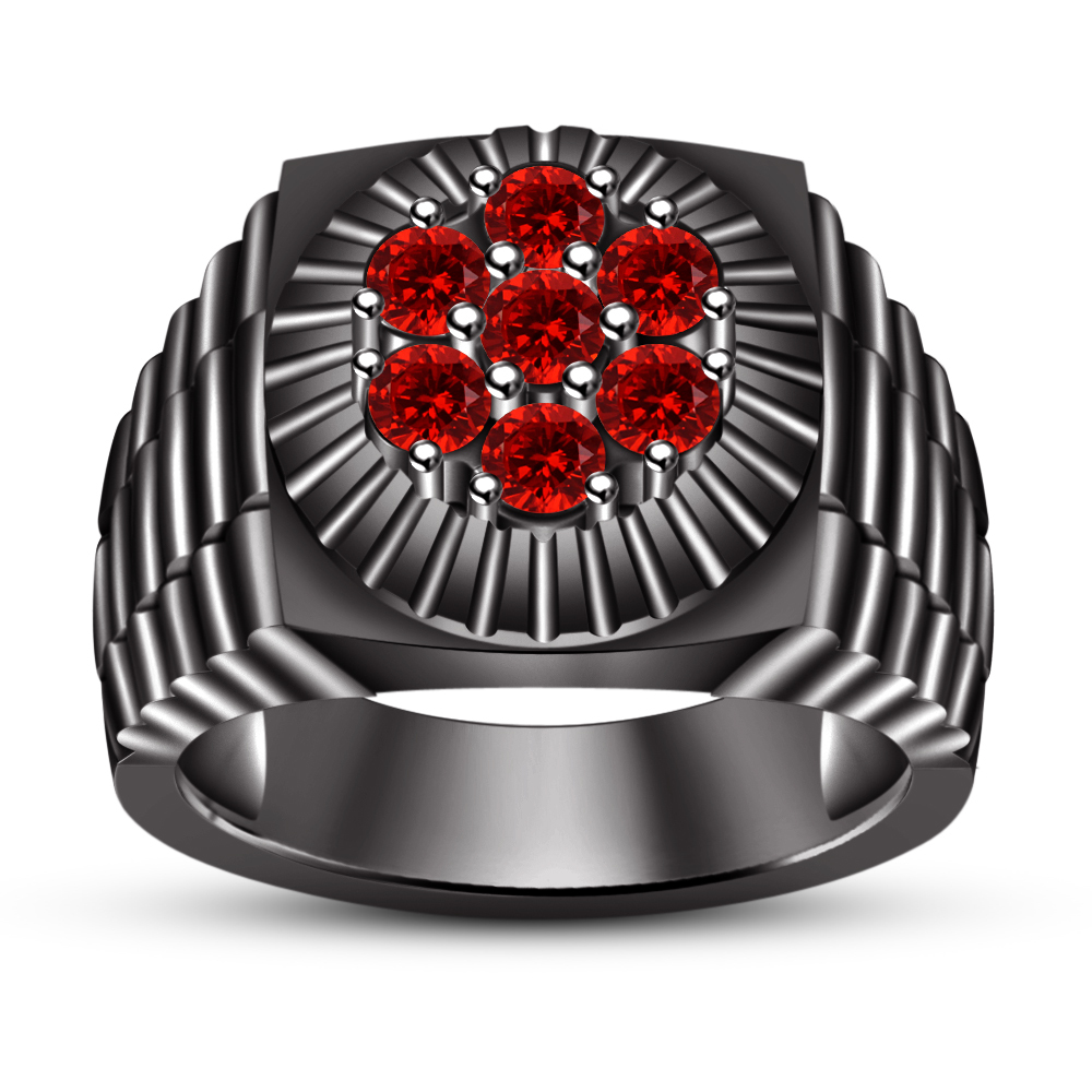 Mens Red Wedding Anniversary Pinky Ring 14k Black Gold Finish