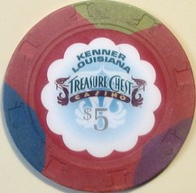 $5 Casino Chip, Treasure Chest, Kenner, LA. X02. - $6.50
