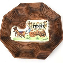 Vtg WALES Ceramic Dish trinket Coin tray ashtray Texas horses wood grain... - $19.79