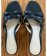Etienne Aigner Sz 8.5 M Black Strappy Open Toe Slip On Wedge Sandals Hee... - $22.99
