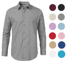 Men's Solid Long Sleeve Formal Button Up Standard Barrel Cuff Dress Shirt
