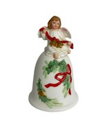 Vintage Homco Christmas Bell Angel Sitting on Bell Garland Red Ribbon 5.... - $25.94