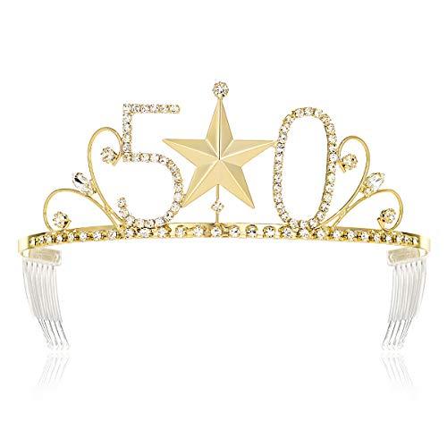 DcZeRong Women 50 Birthday Princess Tiara Gold Crown Queen 50th ...