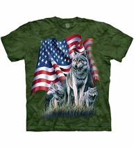 The Mountain Shirt Mens / Womens 3 Wolves Standing American Flag Green Size XL - $13.88