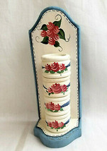 Hand Painted Wood Wooden 4 Napkin Rings &amp; Holder Rose Design Country Pin... - $24.99
