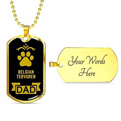 Dog Lover Gift Belgian Tervuren Dad Dog Necklace Engraved 18k Gold Dog Tag W 24