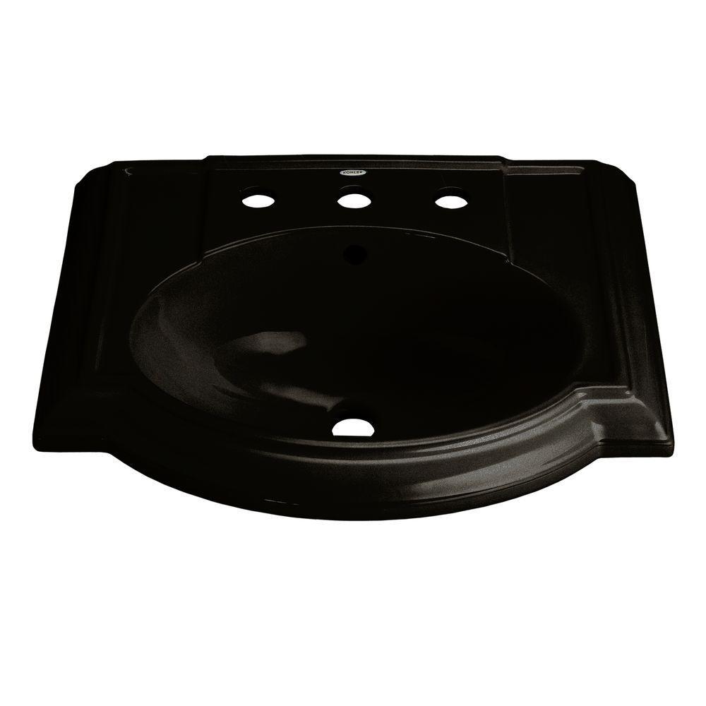 KOHLER Pedestal Sink Basin 4 in. Centerset Front Overflow Drain Rectangle Black Sinks