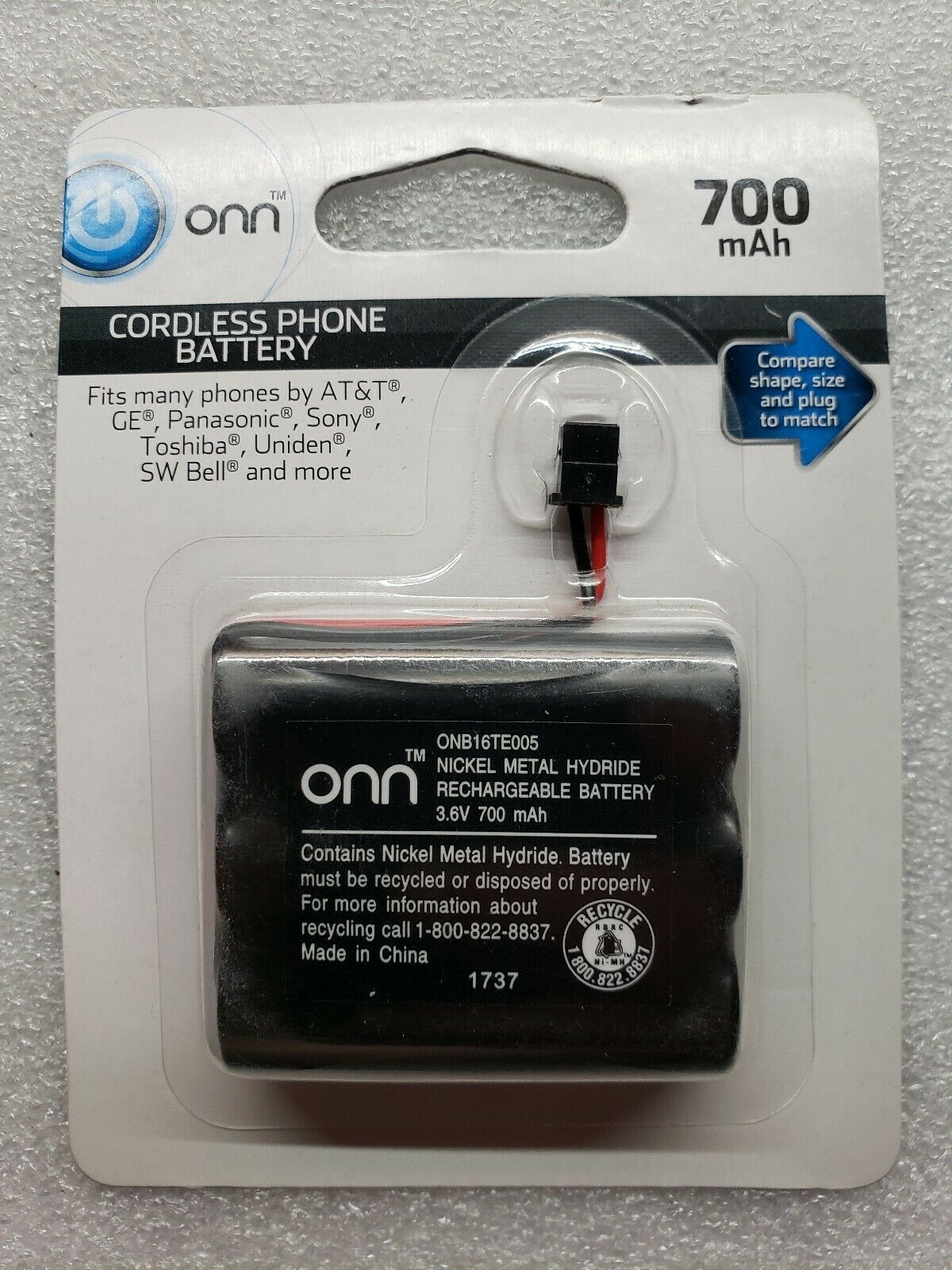 Onn Cordless Phone Battery 3.6 V 700 mAh Fits Many Phone Models