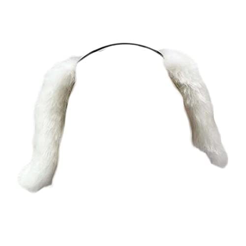White Plush Lop Ear Rabbit Headband Fluffy Animal Dogs Ears Hairhoop Halloween P