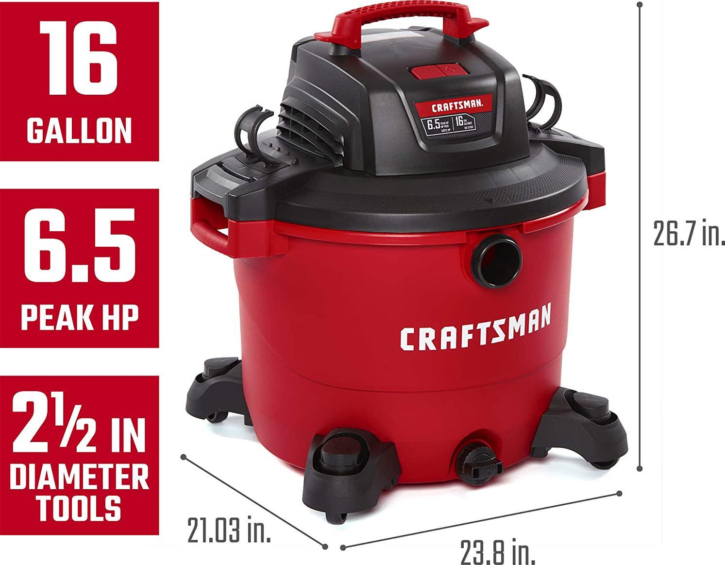 CRAFTSMAN CMXEVBE17595 16 Gallon 6.5 Peak HP Wet/Dry Vac, Mechanics