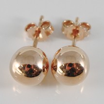 18K ROSE GOLD EARRINGS WITH BIG 8 MM BALLS BALL ROUND SPHERE, MADE IN ITALY image 1