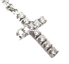 Authentic! Cartier 18k White Gold Diamond Mini Cross Necklace Pendant - $3,937.50