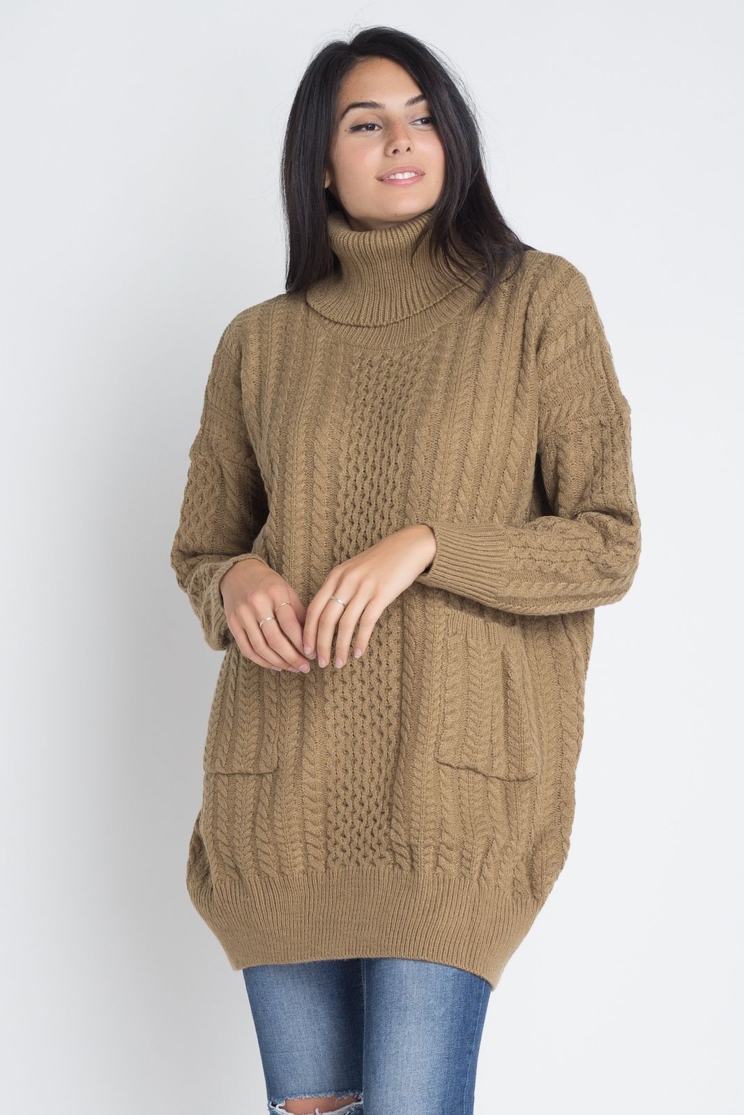 Women's Loose Fit Turtleneck Sweater - Sweaters