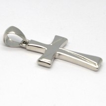 18K WHITE GOLD SQUARE ONDULATE CROSS BIG 4 CM, 1.6 INCHES, BRIGTH, MADE IN ITALY image 1