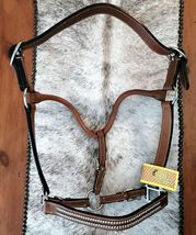 Silver Dots Show Halter with chain lead Leather medium oil Cowboy Pro Horse Size image 2
