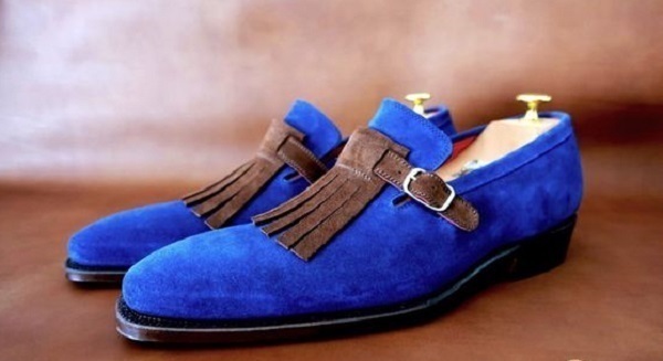 Men Blue Brown Cont Monk Single Buckle Strap Suede Genuine Leather Shoes US 7-16