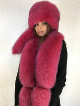 Fox Fur Collar 50' & Full Fur Hat Raspberry Pink Fur Set Three Fur Tails Boa  image 3