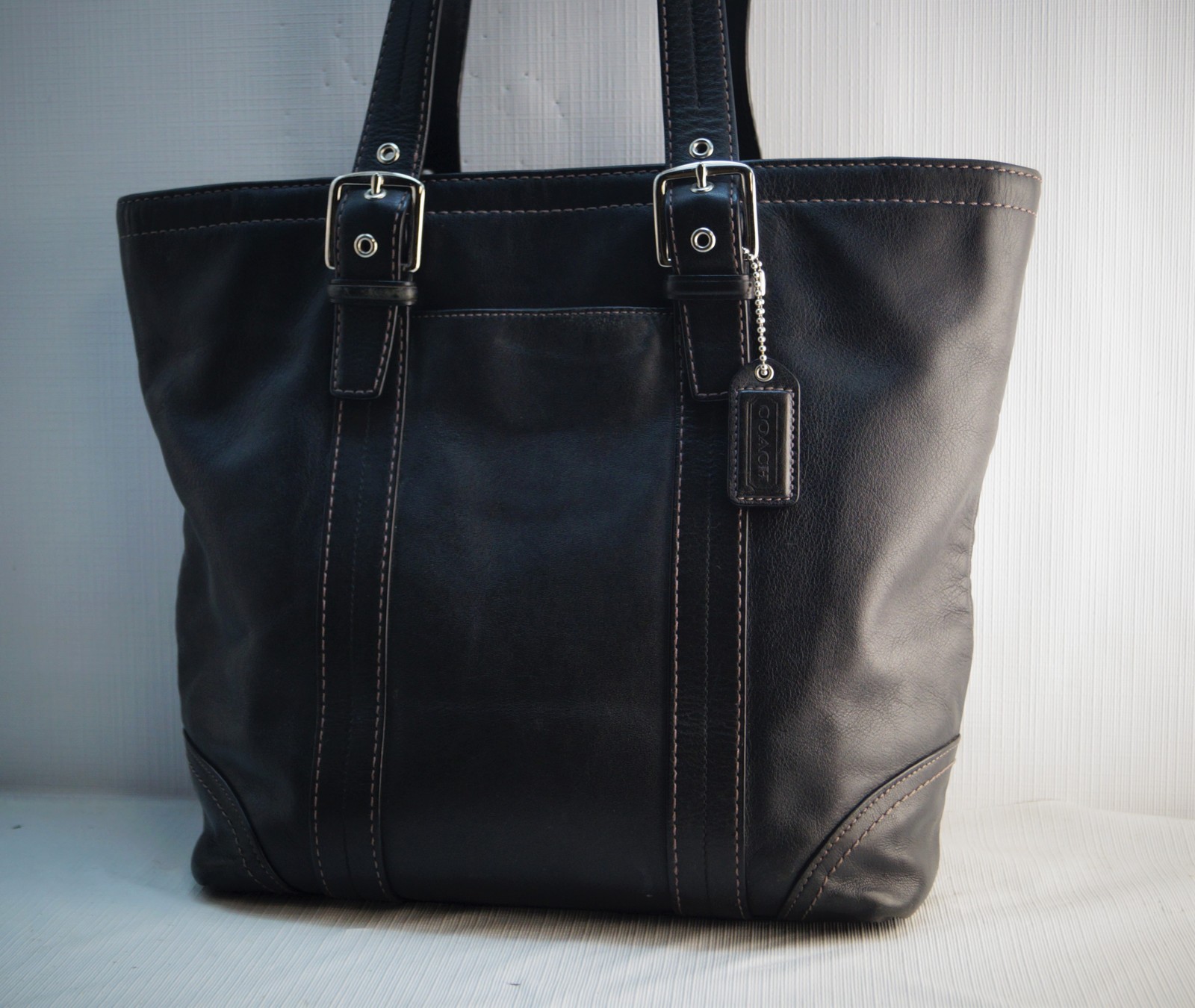 Vintage Coach The Hamptons Large Travel Tote Shoulder Bag Purse Black Leather - Handbags & Purses