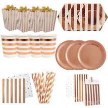 Rose Gold Party Disposable Tableware Champagne Cup Plate Straws Happy Bi... - $6.98+