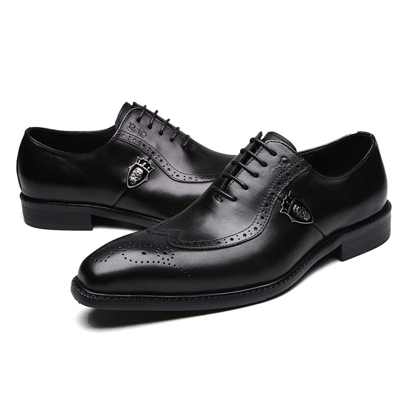 2021 Men Oxford Shoes Wingtip Genuine Leather Lace Up Mens Dress Shoes