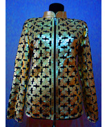 Gold Leather Leaf Jacket Women All Colors Sizes Genuine Lambskin Zipper ... - $170.00