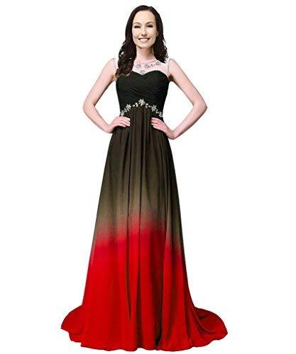 Lemai Bateau Gradient Chiffon Black Red Long Prom Evening Dresses Plus Size US 1
