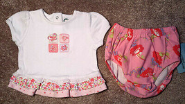 Girl&#39;s Size 3-6 M Months 2 Piece White/ Pink Floral Butterfly Gerber Dre... - $13.00