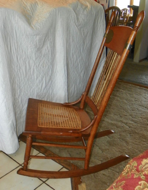 Quartersawn Oak Caned Sewing Rocker Rocking Chair Post1950