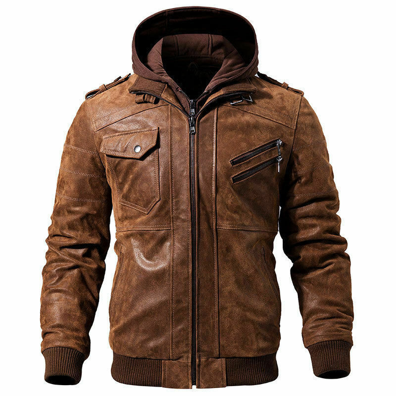 Abbraci Men/’s Motorcycle Biker Slim Fit Vintage Distressed Brown Cafe Racer Real Leather Jacket